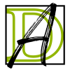 A letter D in chartreuse with a brushstroke style letter A overtop in black