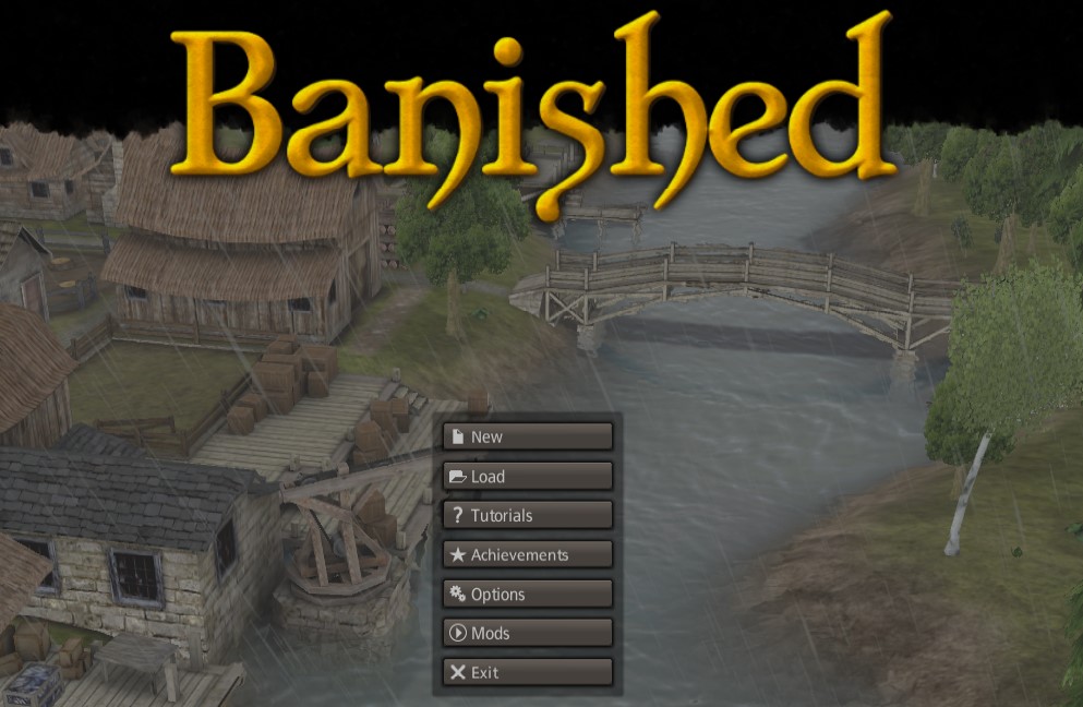 The title screen from the video game Banished